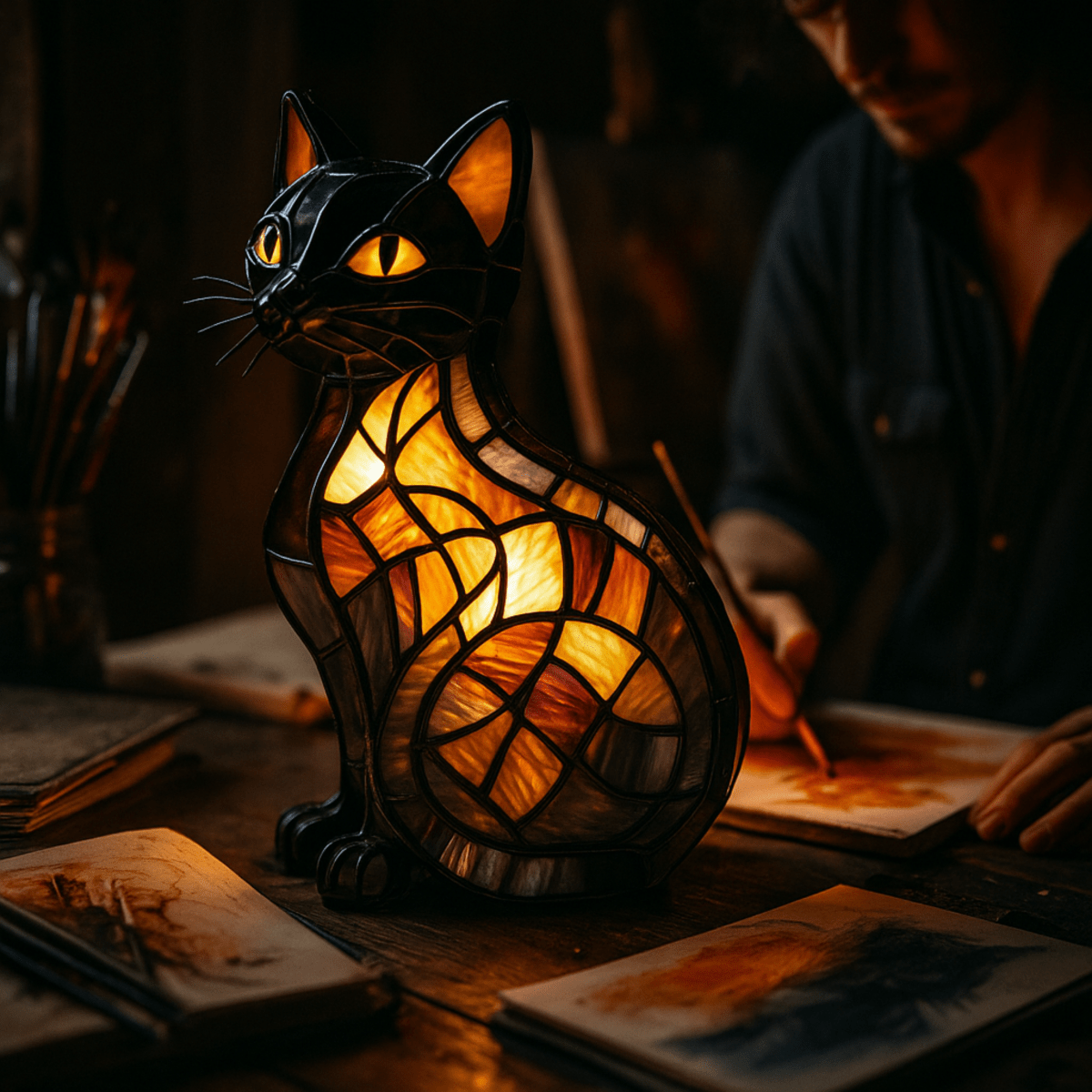 Felinae – Lampe Chat LED Vitrail