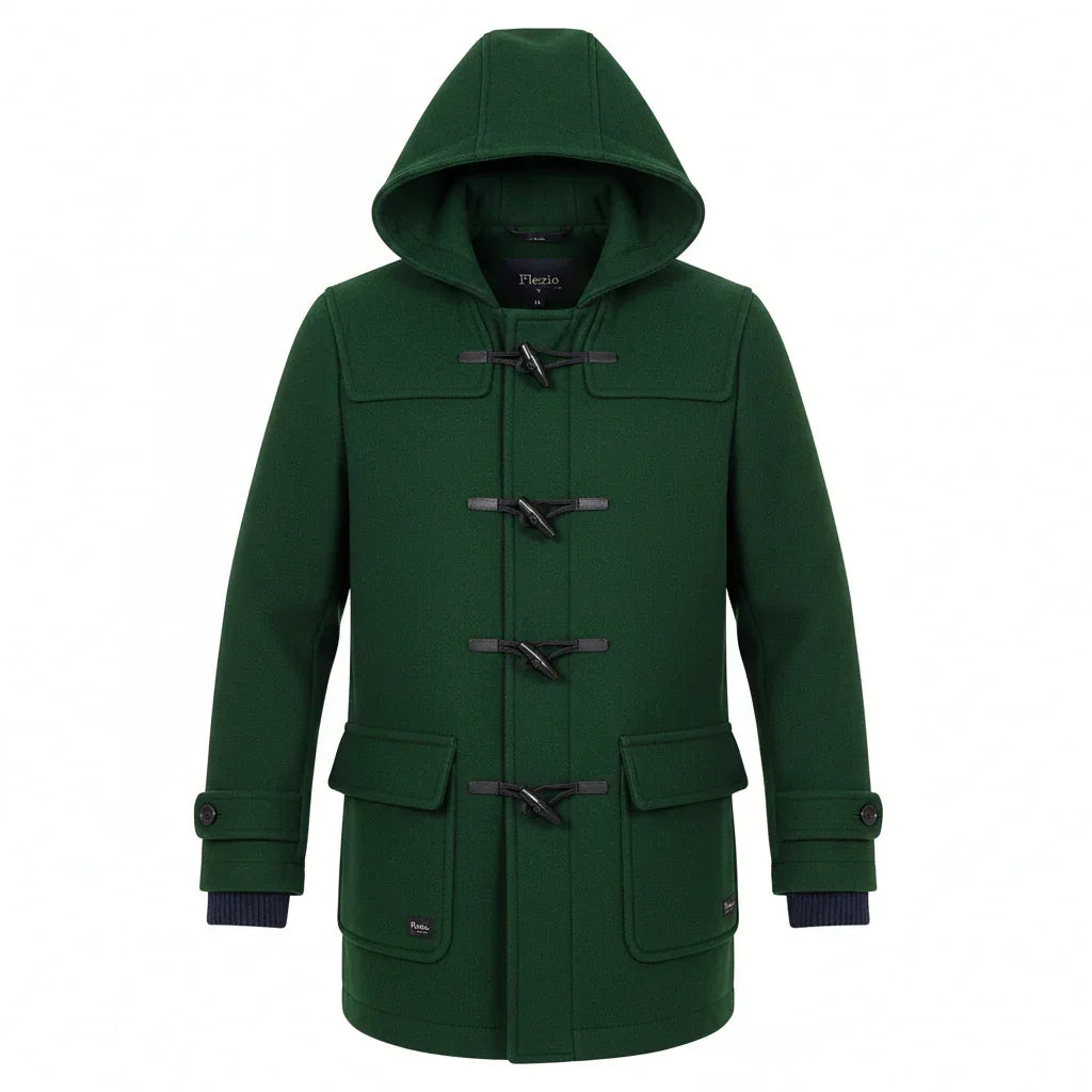 Manteau Long Homme Laine Boutons Corne Capuche