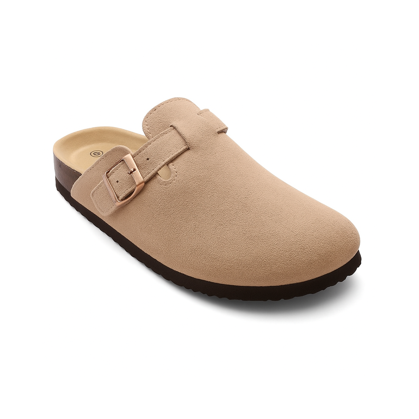 Sabots unisexes en daim beige avec boucle réglable et semelle anatomique en liège