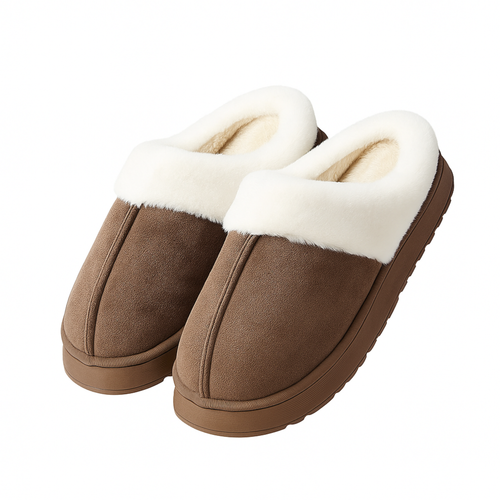 Pantoufles d’hiver unisexes en faux daim avec doublure en peluche et semelle antidérapante