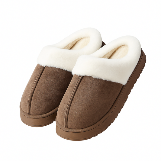 Pantoufles d’hiver unisexes en faux daim avec doublure en peluche et semelle antidérapante
