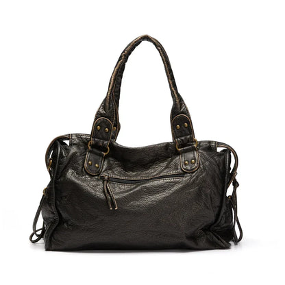 Sac Cabas Vintage en Cuir PU Lavé, Grand Volume