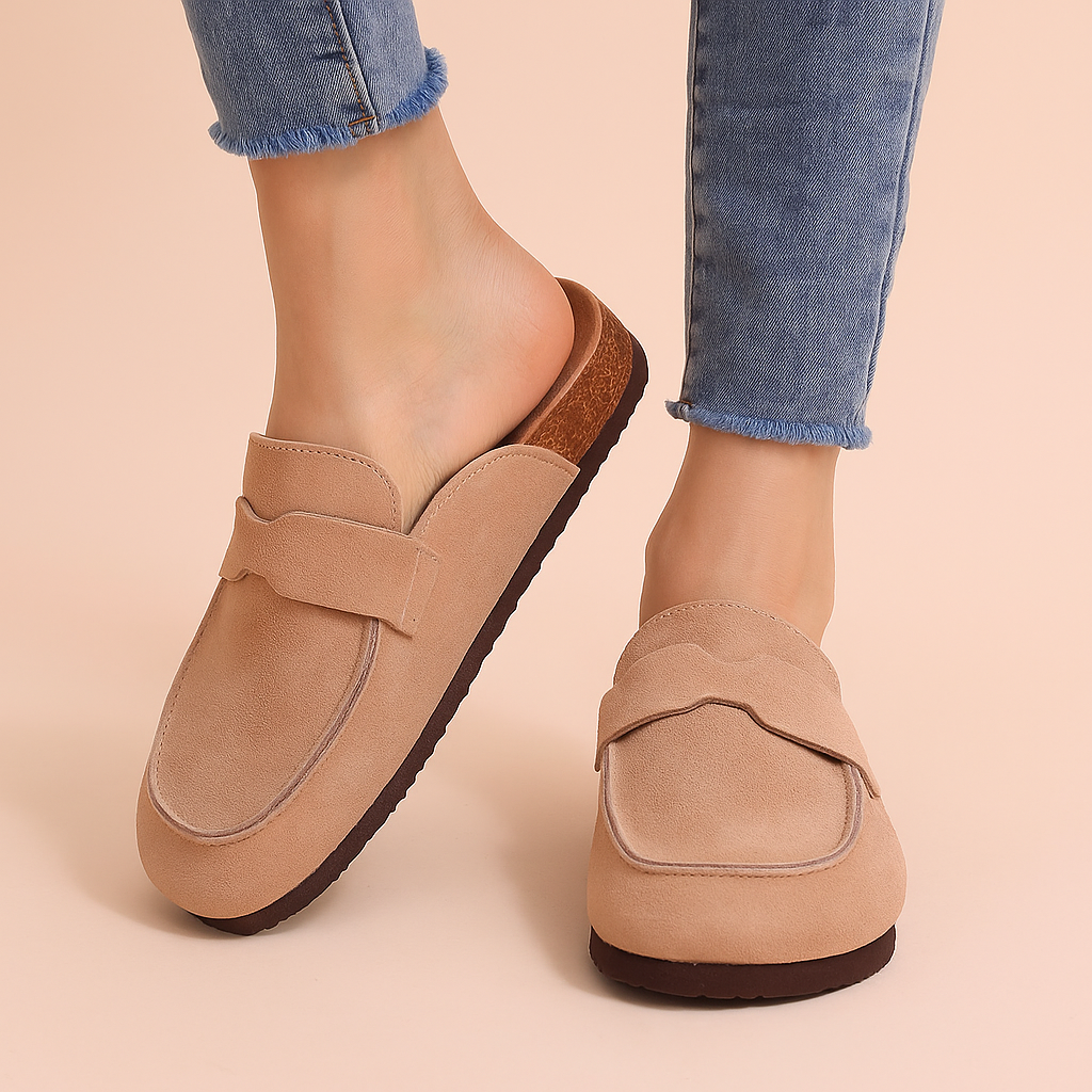 Sabots mules unisexes en daim avec sangle réglable et semelle liège ergonomique