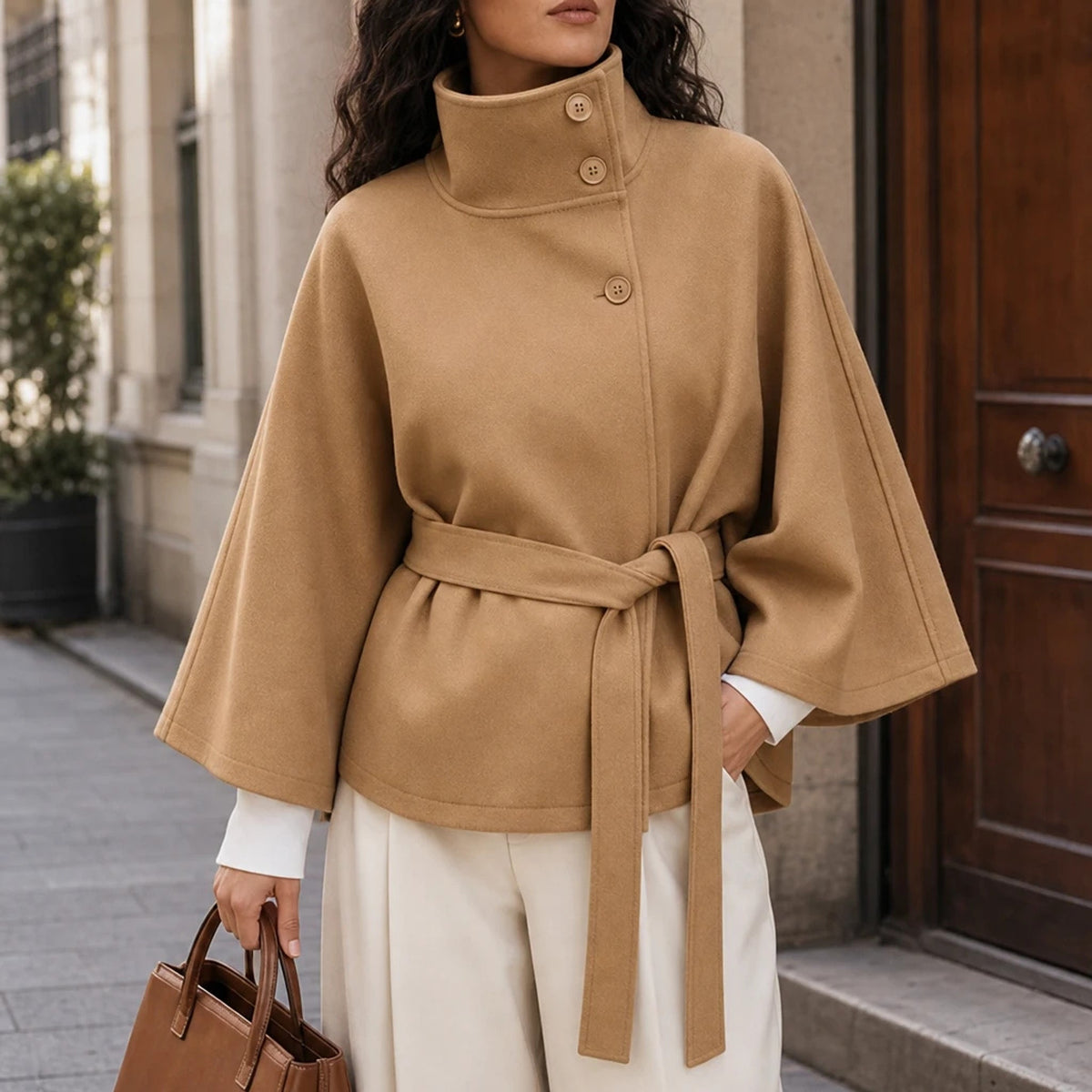 Béryl – Manteau Cape Ceinturé en Laine