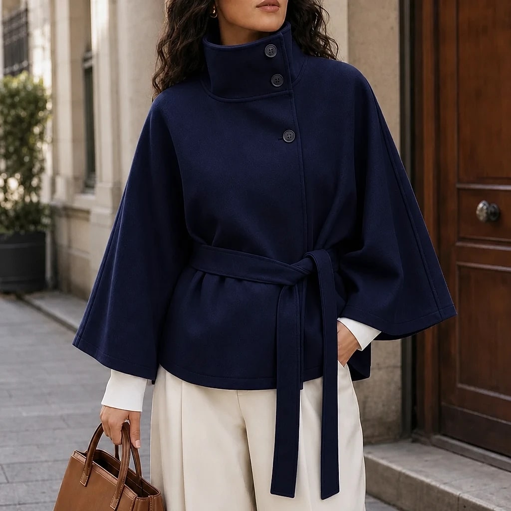 Béryl – Manteau Cape Ceinturé en Laine