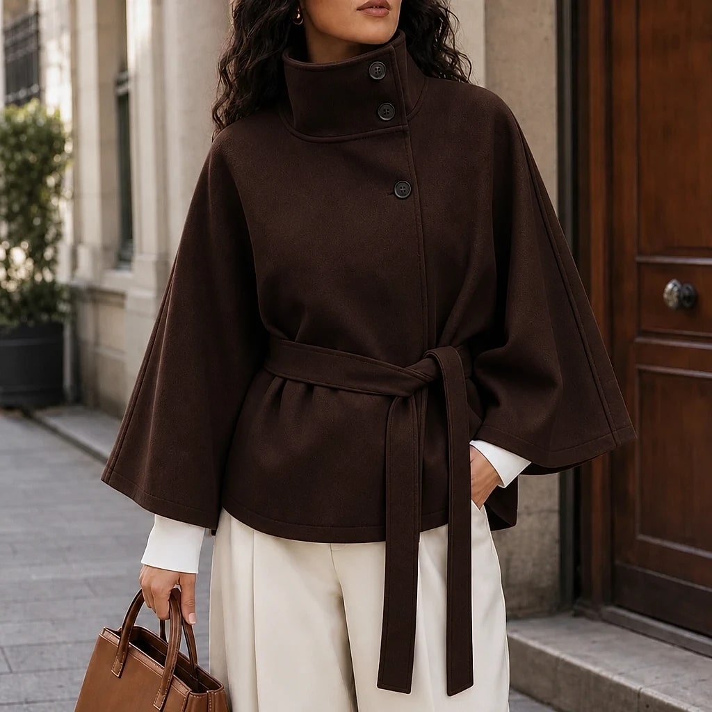 Béryl – Manteau Cape Ceinturé en Laine