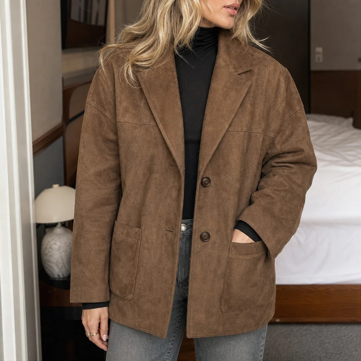 Blazer Femme Oversize Daim Marron