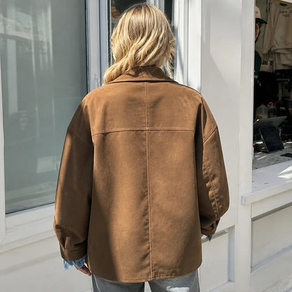 Blazer Femme Oversize Daim Marron