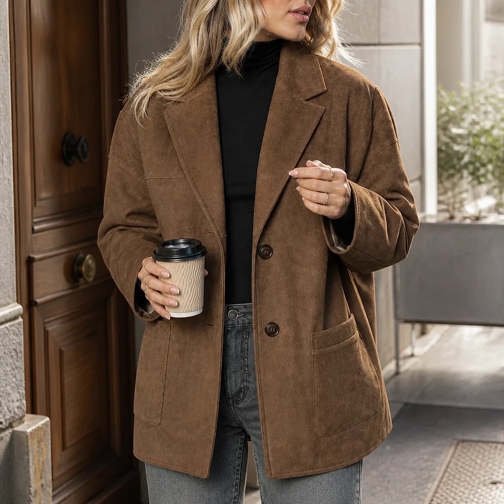 Blazer Femme Oversize Daim Marron