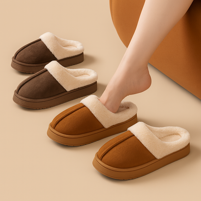 Pantoufles d’hiver unisexes en faux daim avec doublure en peluche et semelle antidérapante