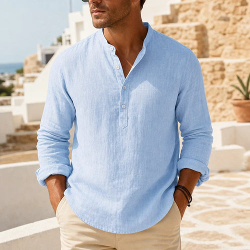 Chemise Lin Homme Col Montant