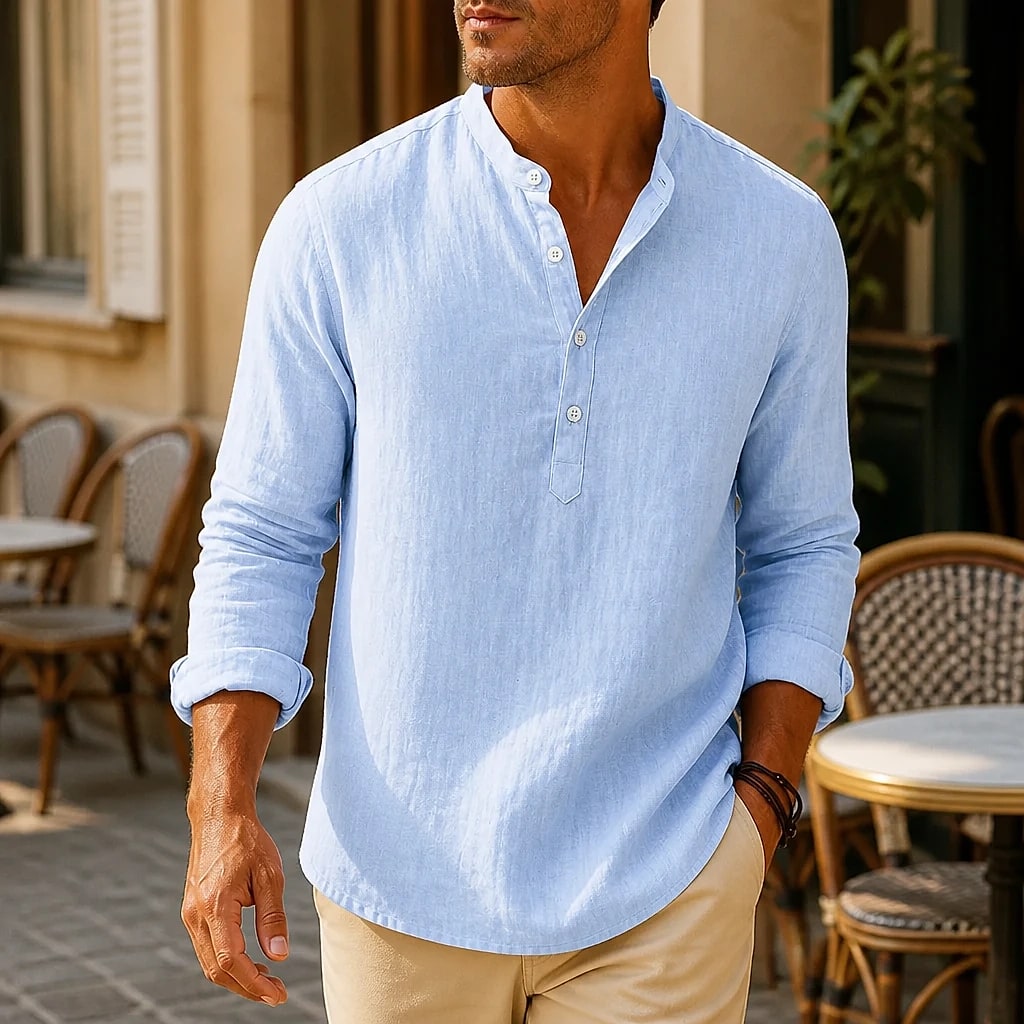 Chemise Lin Homme Col Montant