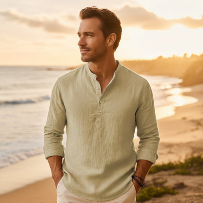Chemise Lin Homme Col Montant