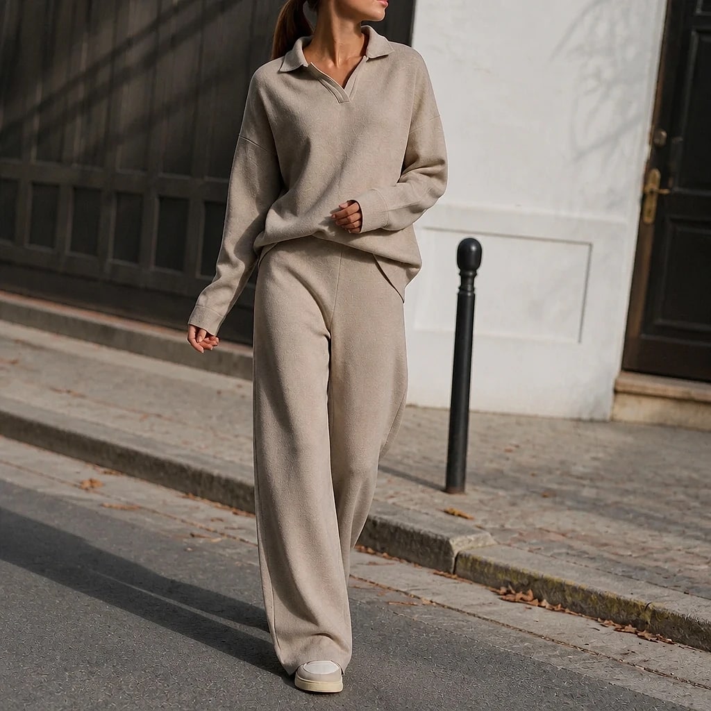 Cléophée – Ensemble Pull Polo et Pantalon Large