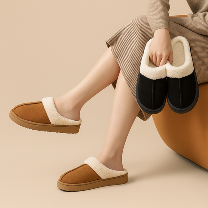 Pantoufles d’hiver unisexes en faux daim avec doublure en peluche et semelle antidérapante