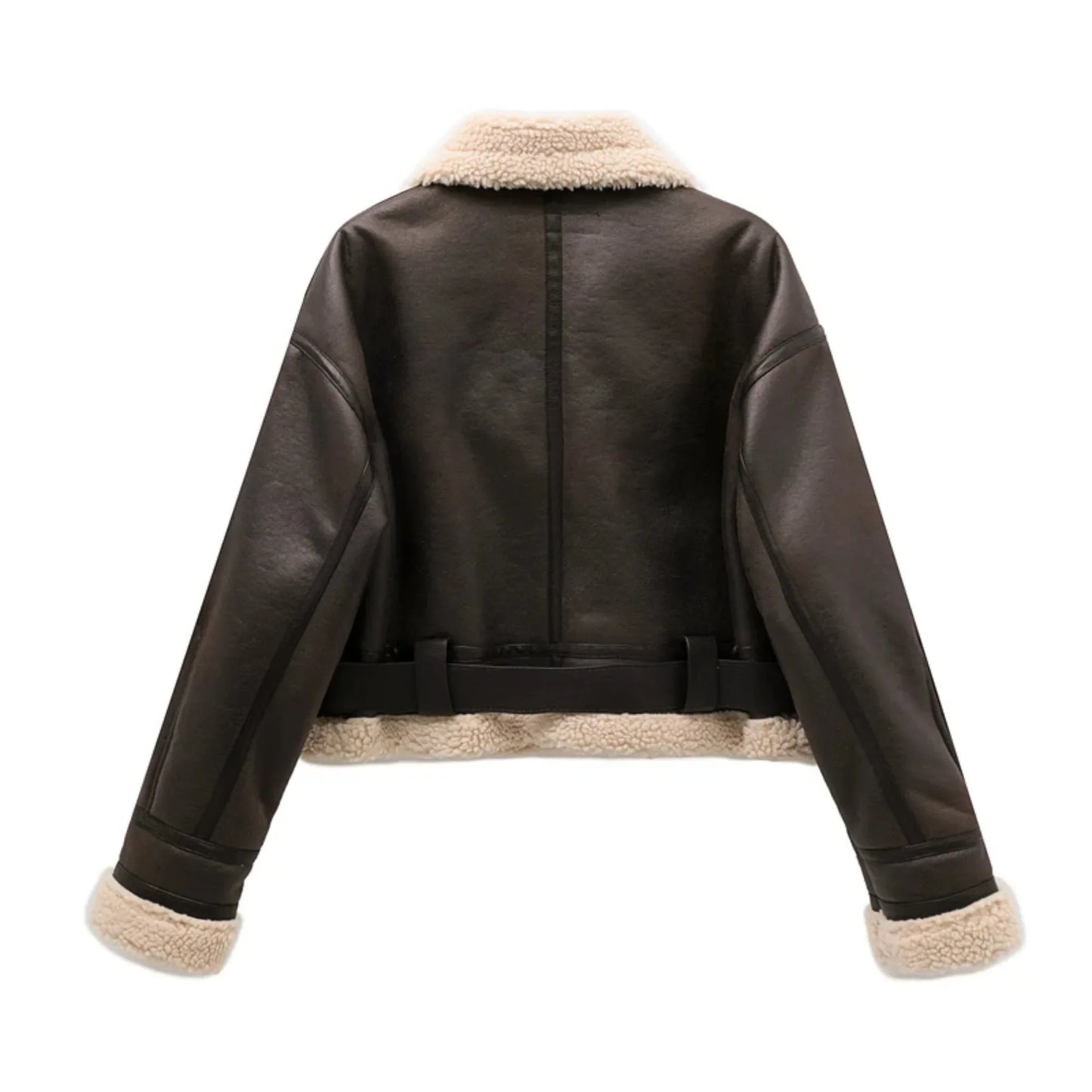 ShearlingSoft - Veste fausse peau de mouton avec ceinture pour femme