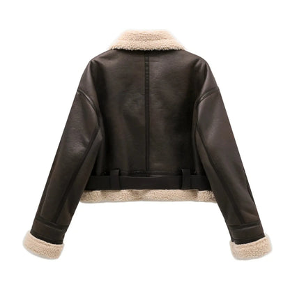 ShearlingSoft - Veste fausse peau de mouton avec ceinture pour femme