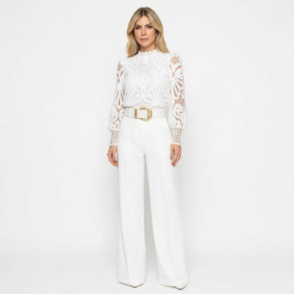 Ensemble Blouse Dentelle et Pantalon Large Femme