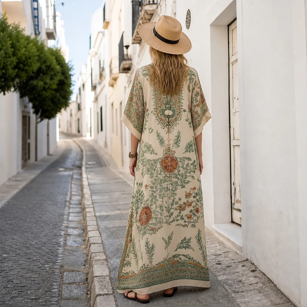 Robe Caftan Bohème Col V Femme