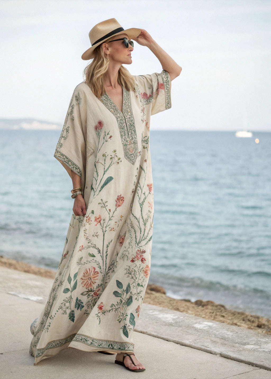 Robe Caftan Bohème Col V Femme