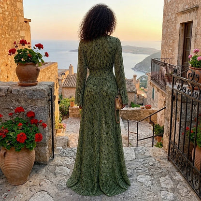 Robe Plissée Paillettes Col V