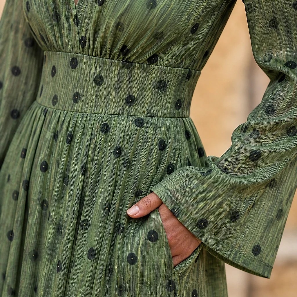 Robe Plissée Paillettes Col V