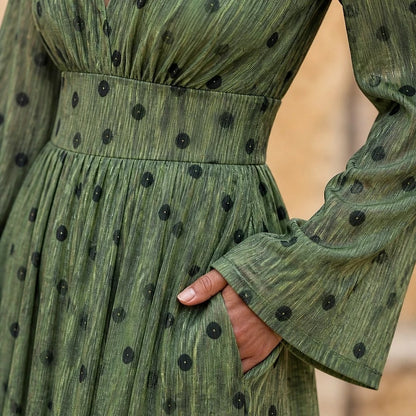 Robe Plissée Paillettes Col V