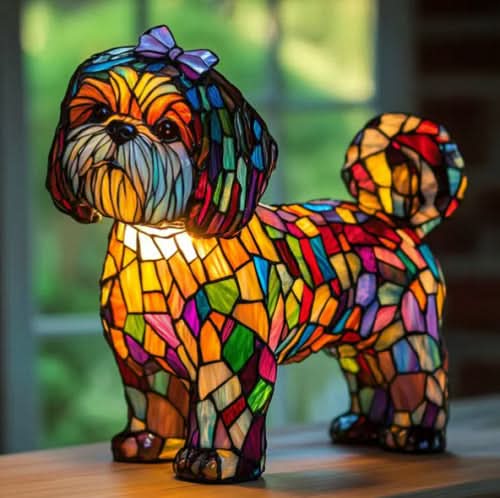 Lumirace – Lampe Décorative Chien Vitrail LED