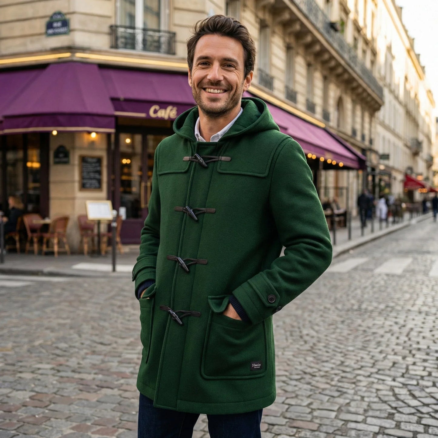 Manteau Long Homme Laine Boutons Corne Capuche