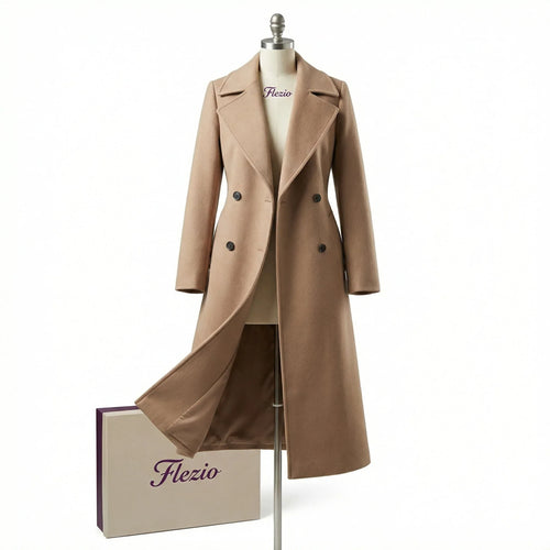 Manteau Long Femme en Laine Mélangée, Coupe Ajustée
