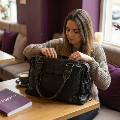 Sac Cabas Vintage en Cuir PU Lavé, Grand Volume