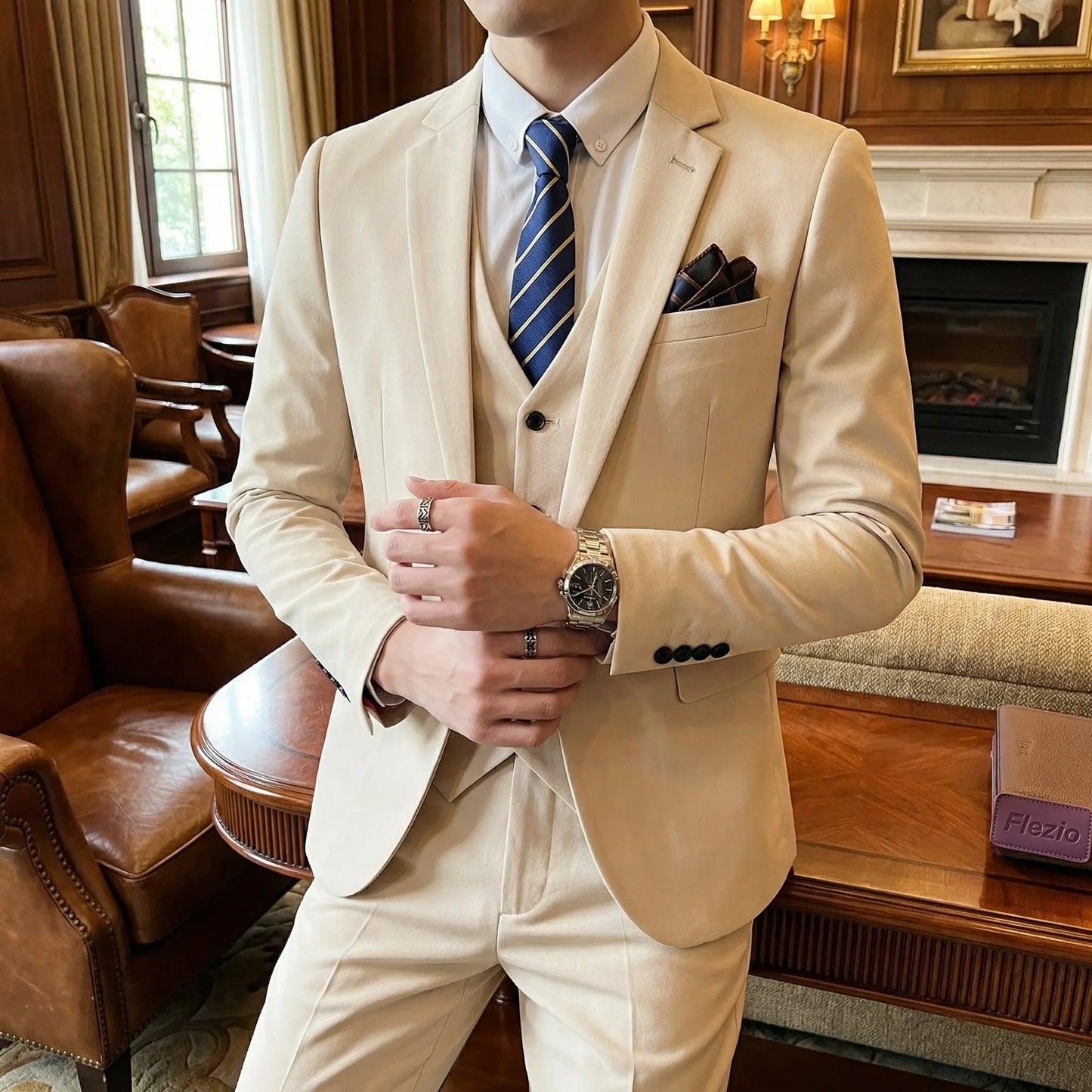 Costume 3 Pièces Homme Veste Cintrée et Gilet