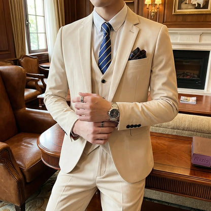 Costume 3 Pièces Homme Veste Cintrée et Gilet