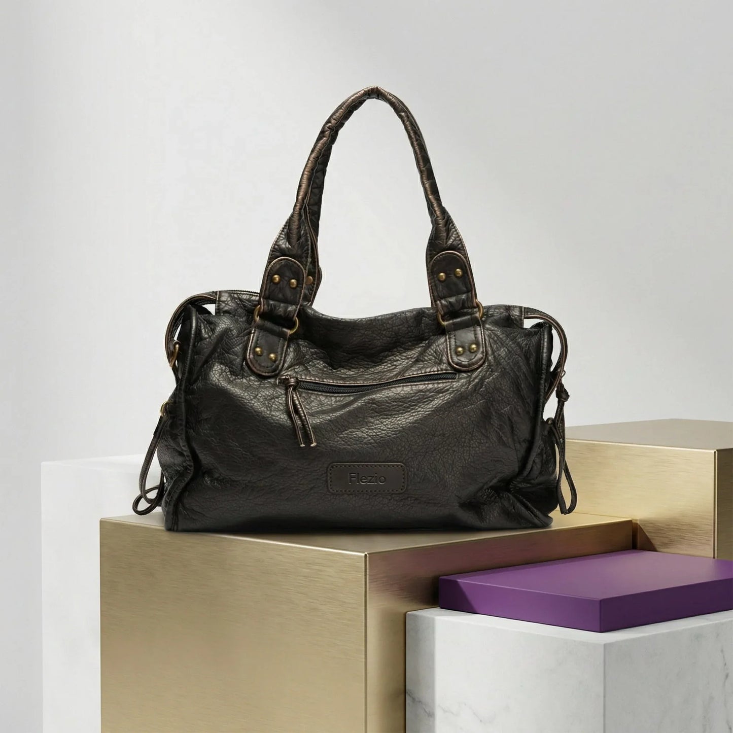 Sac Cabas Vintage en Cuir PU Lavé, Grand Volume