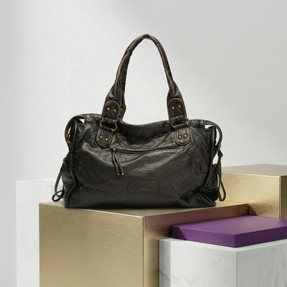 Sac Cabas Vintage en Cuir PU Lavé, Grand Volume
