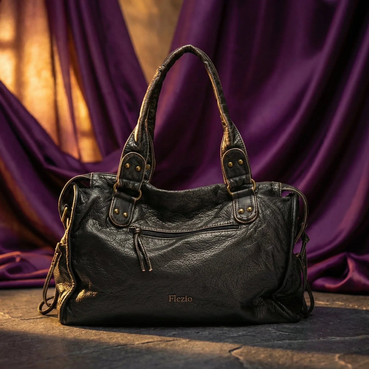 Sac Cabas Vintage en Cuir PU Lavé, Grand Volume